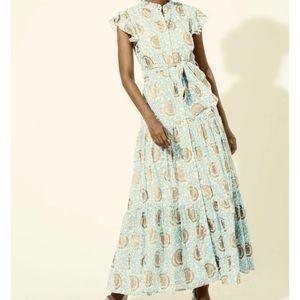 Oliphant Ruffle Collar Button Maxi Dress in Jamali Green, Size XS